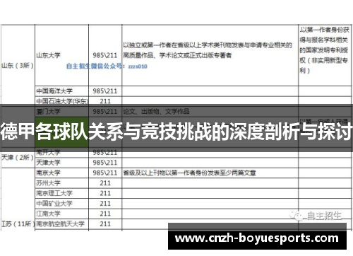 德甲各球队关系与竞技挑战的深度剖析与探讨